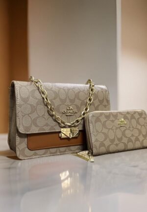 COACH HEATHER LARGE SHOULDER BAG (BROWN) COMBO WITH BOX