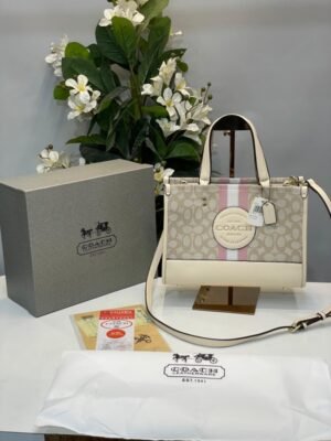 COACH DEMPSEY LOGO TOTE BAG WITH OG BOX 31CM ( BEIGE )