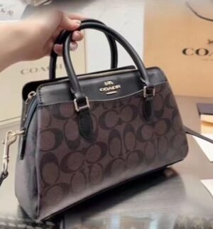 COACH DARCIE CARRYALL IN SIGNATURECHAMBRAY BAG WITH BOX ( DARK BROWN )